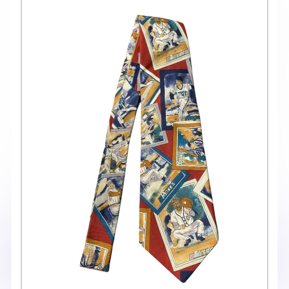 Lands' End Multicolor Baseball card Tie. Vintage.